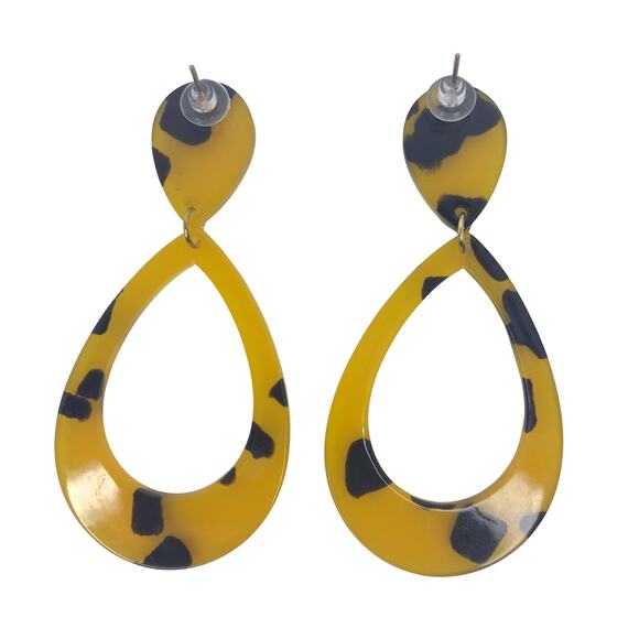 Orange and Black Teardrop Dangle Earrings - Picture 4 of 4